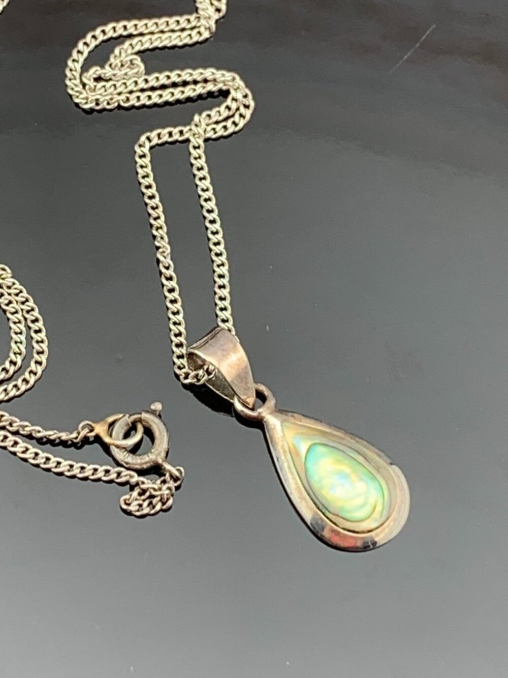 Abalone Teardrop Shell Sterling Silver Necklace  J1454